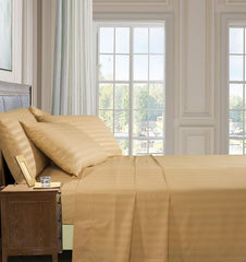 Satin Stripe Double Bed Sheet Golden Colour