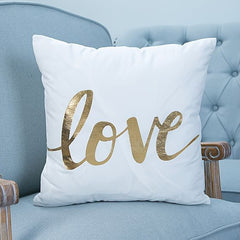Love White And Gold Velvet Cushion Cover, Size 16+16 Inch