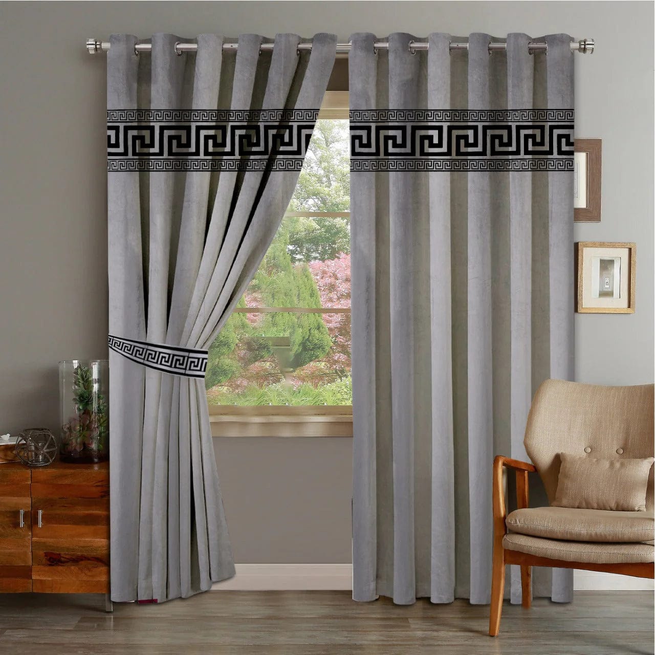 2 PCs Curtain Laser Cut Velvet Fabric Each Piece Size 50" By 90