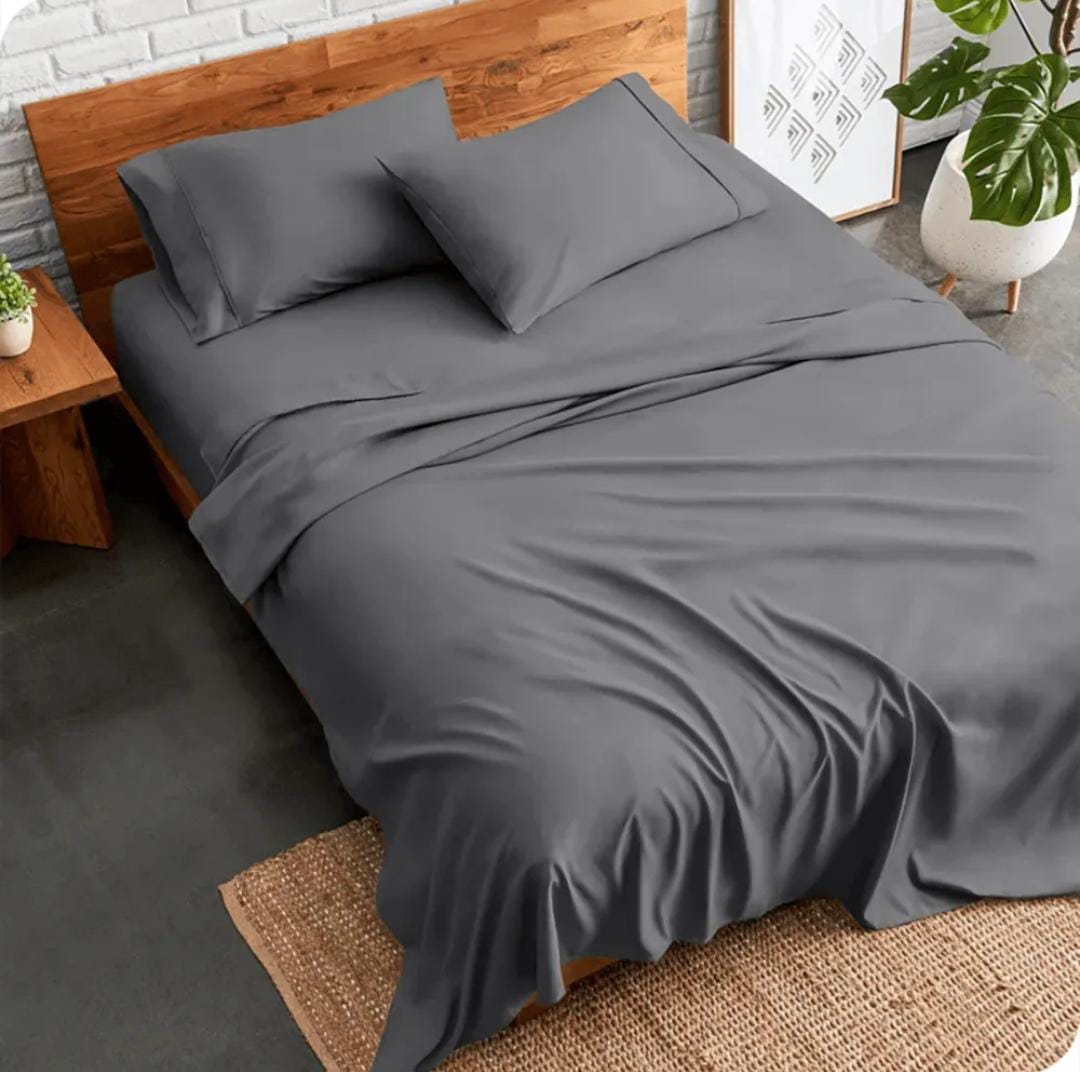 Grey Plain Cotton Fabric Single/Double Bedsheets