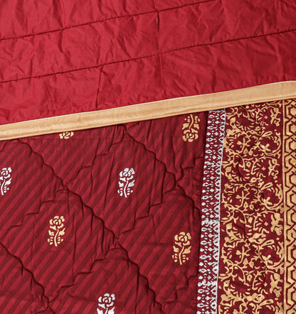 Maroon Cotton Satin Bridal Comforter Set – 8 Pieces (Block Printed)