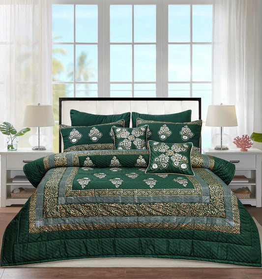 Bottle Green Bridal Comforter Set – 8 Pieces
