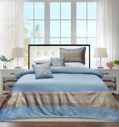 Luxury Sky Gold Duvet / Razai Cover Set – 8 Pieces (Block Printed)