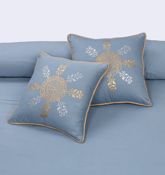 Luxury Sky Gold Duvet / Razai Cover Set – 8 Pieces (Block Printed)