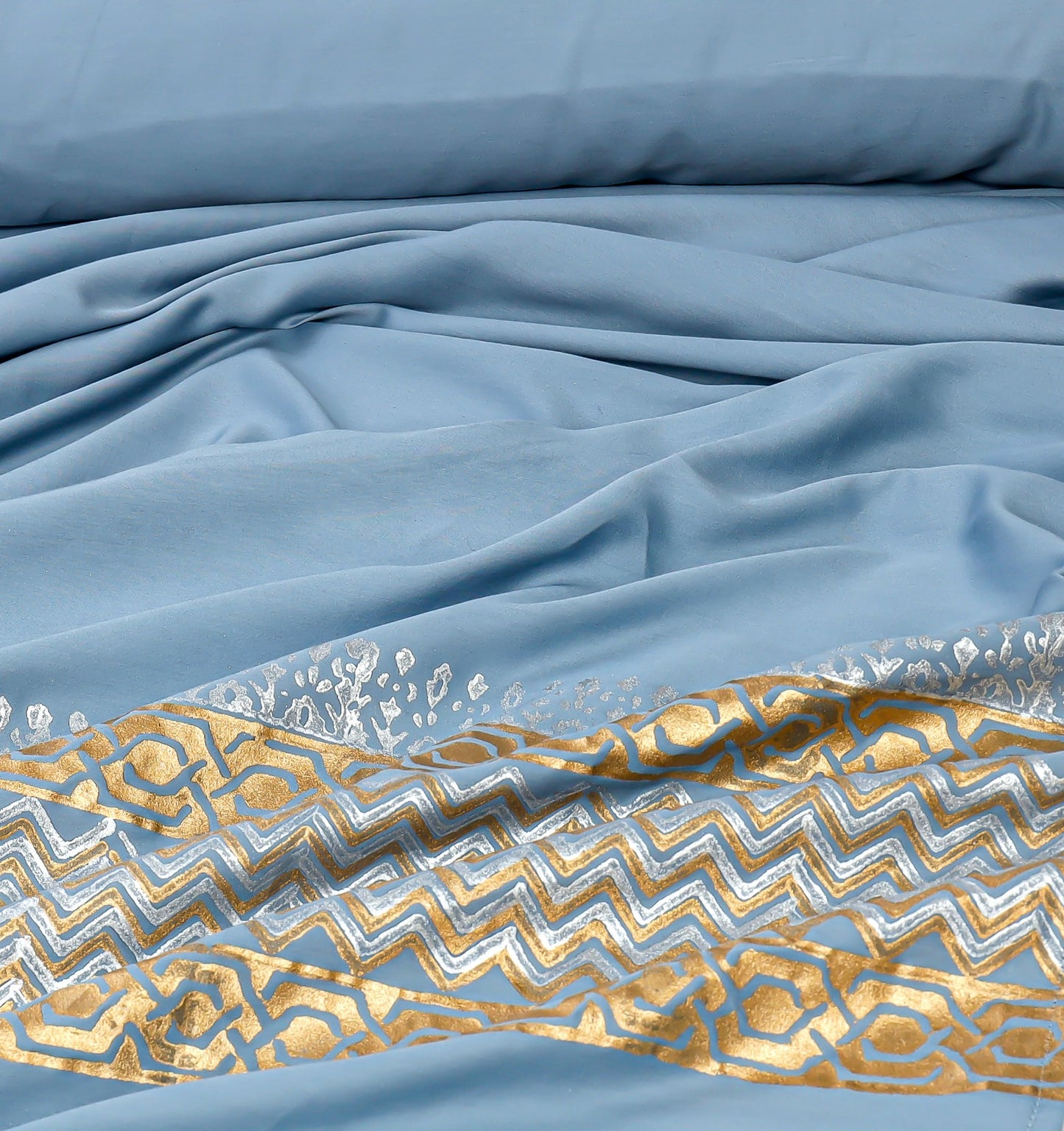 Luxury Sky Gold Duvet / Razai Cover Set – 8 Pieces (Block Printed)