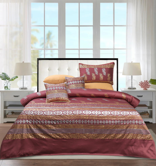 Luxury Burgundy Duvet / Razai Cover Set – 8 Pieces (Block Printed)
