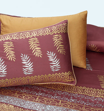 Luxury Burgundy Duvet / Razai Cover Set – 8 Pieces (Block Printed)
