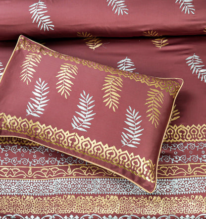 Luxury Burgundy Duvet / Razai Cover Set – 8 Pieces (Block Printed)