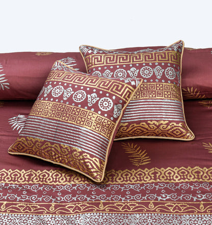 Luxury Burgundy Duvet / Razai Cover Set – 8 Pieces (Block Printed)