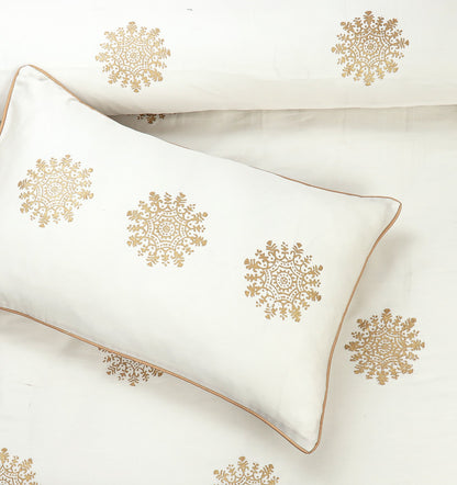 Luxury White & Golden Duvet / Razai Cover Set – 8 Pieces (Block Printed)