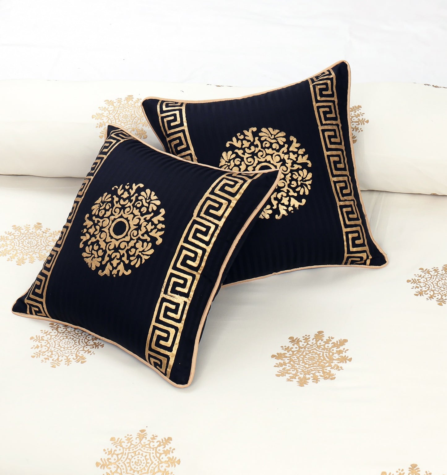 Luxury White & Golden Duvet / Razai Cover Set – 8 Pieces (Block Printed)