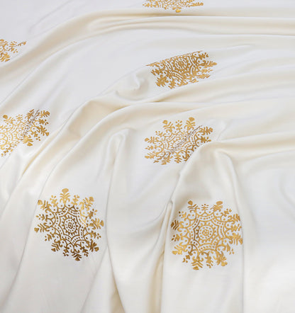 Luxury White & Golden Duvet / Razai Cover Set – 8 Pieces (Block Printed)