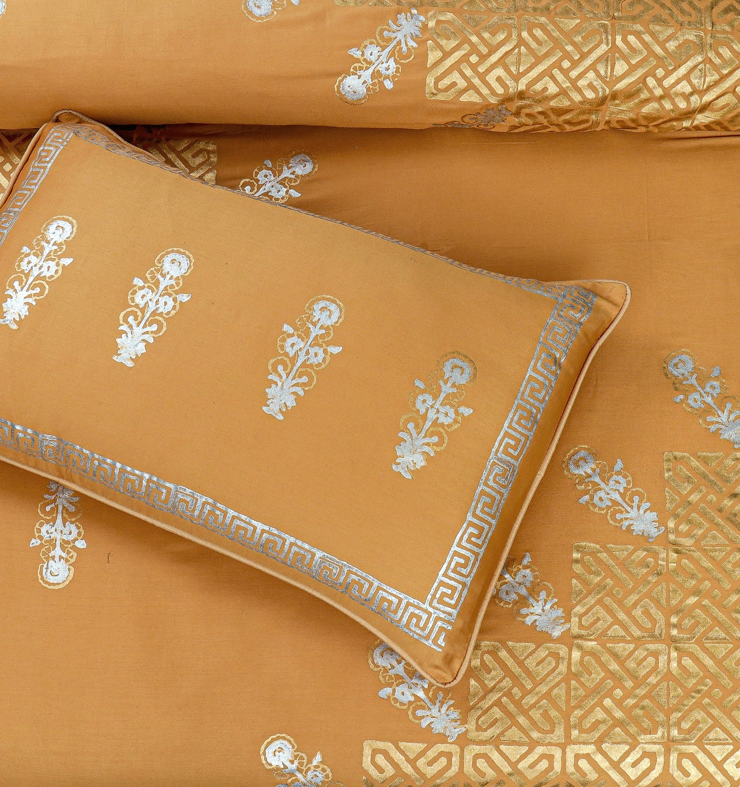 Luxury Golden Duvet, Razai Cover Set 8Pcs Design Block printing work