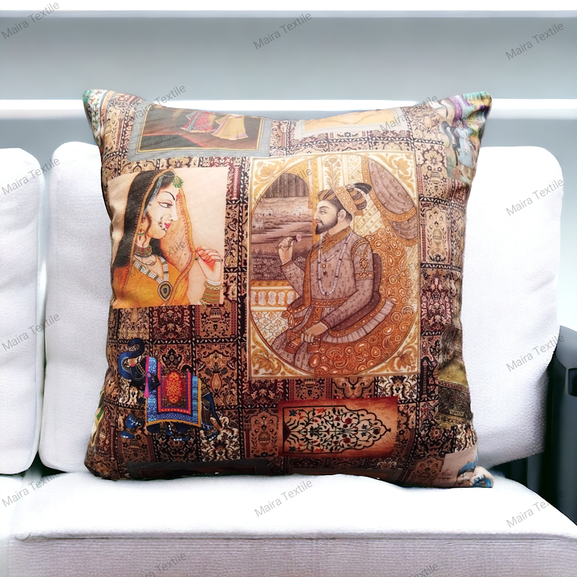 Mughal-E-Azam Digital Print Velvet Cushion Cover Beautiful Design Size 16*16 Inch