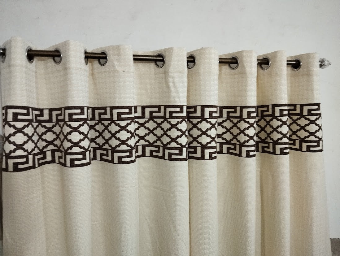 White & Brown Colour Luxury Laser Work Curtains 1 Pair Included Two Panels Jute Fabrics By Maira Textile