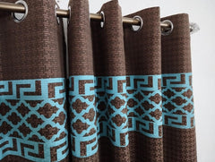 Brown & Teal Colour Luxury Laser Work Curtains 1 Pair Included Two Panels Jute Fabrics By Maira Textile - Maira Textile