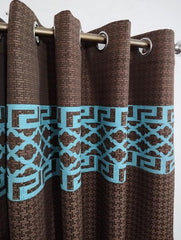 Brown & Teal Colour Luxury Laser Work Curtains 1 Pair Included Two Panels Jute Fabrics By Maira Textile - Maira Textile