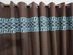 Brown & Teal Colour Luxury Laser Work Curtains 1 Pair Included Two Panels Jute Fabrics By Maira Textile - Maira Textile