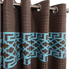 Brown & Teal Colour Luxury Laser Work Curtains 1 Pair Included Two Panels Jute Fabrics By Maira Textile - Maira Textile