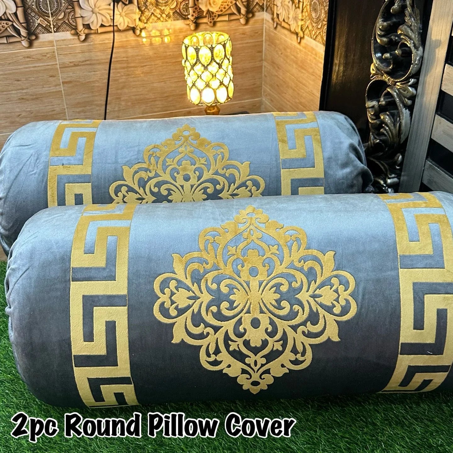 2 piece Luxury Velvet Round Gao Takiya Cover 36"x36" Soft Malai Fabric, Laser Cut, No Tassels & Dori