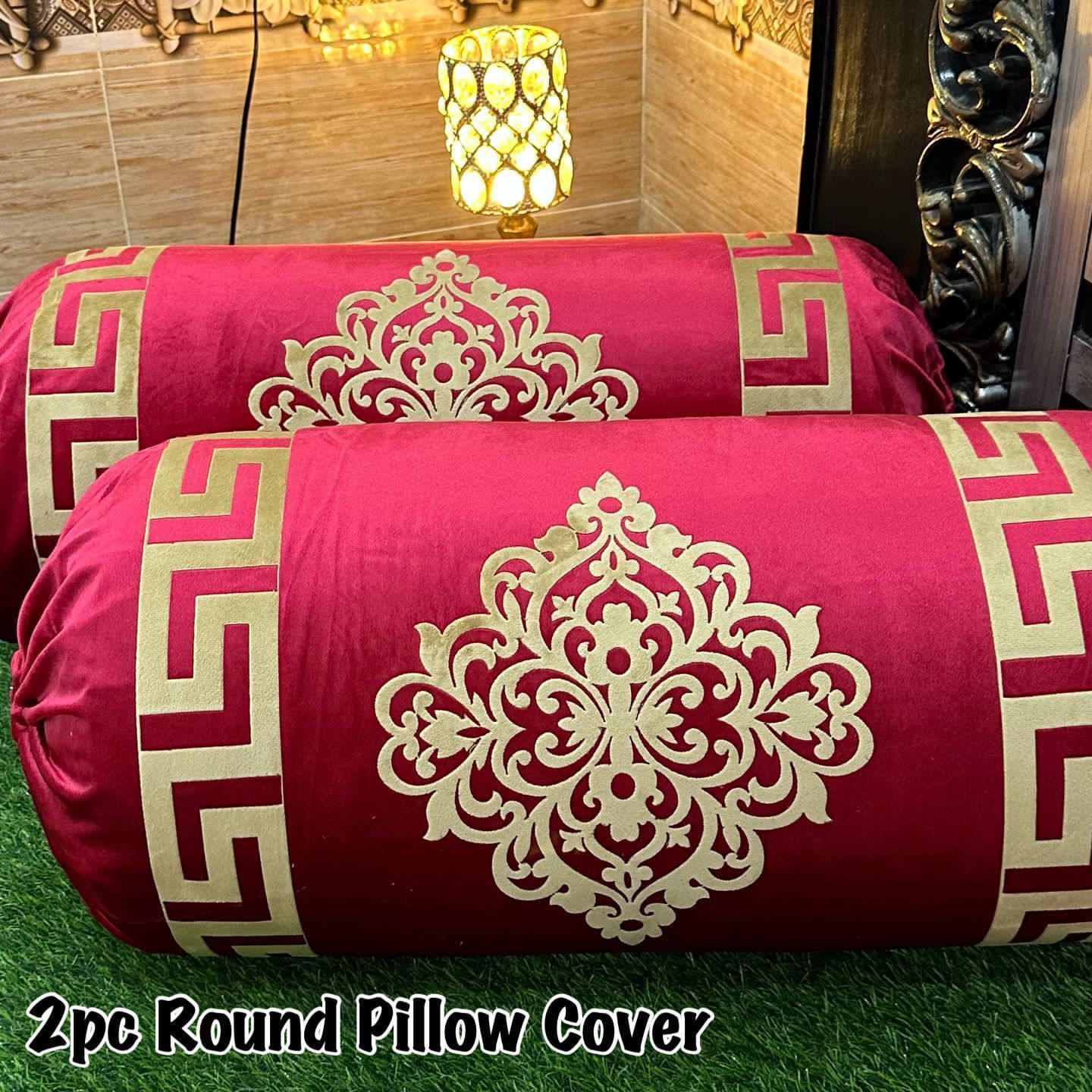 2 piece Luxury Velvet Round Gao Takiya Cover 36"x36" Soft Malai Fabric, Laser Cut, No Tassels & Dori