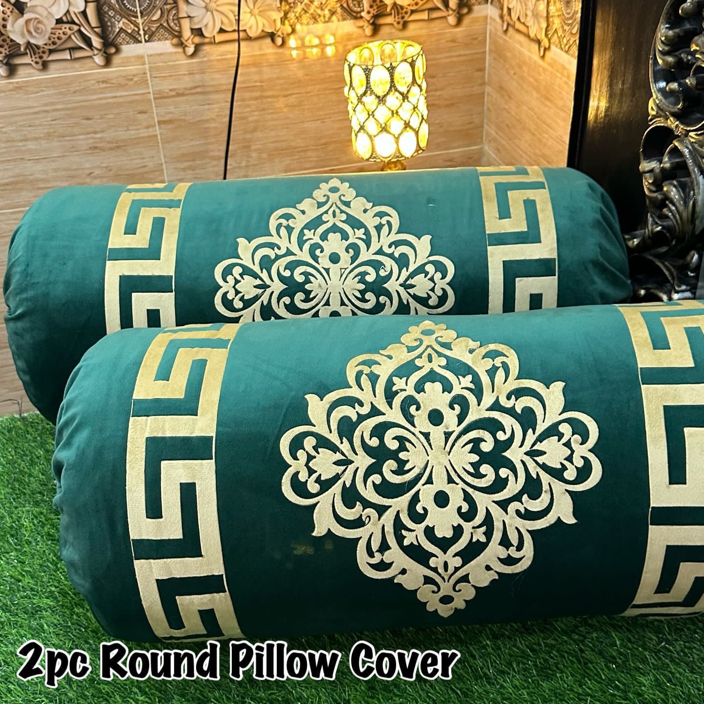 2 piece Luxury Velvet Round Gao Takiya Cover 36"x36" Soft Malai Fabric, Laser Cut, No Tassels & Dori