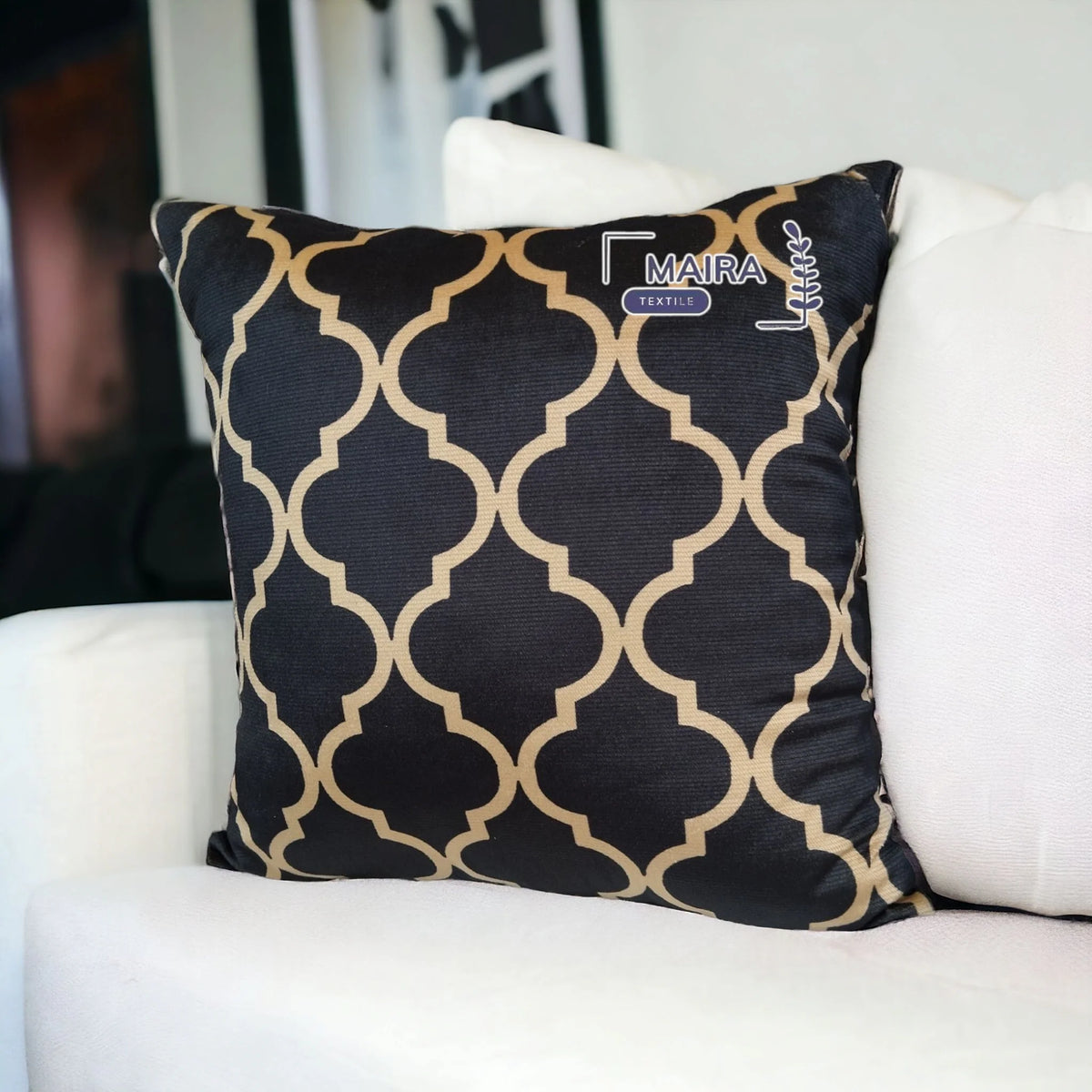 Black & Gold Jaal Digital Print Velvet Cushion Cover Beautiful Design Size 16*16 Inch