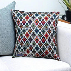 White Multi Jaal Digital Print Velvet Cushion Cover Beautiful Design Size 16*16 Inch - Maira Textile