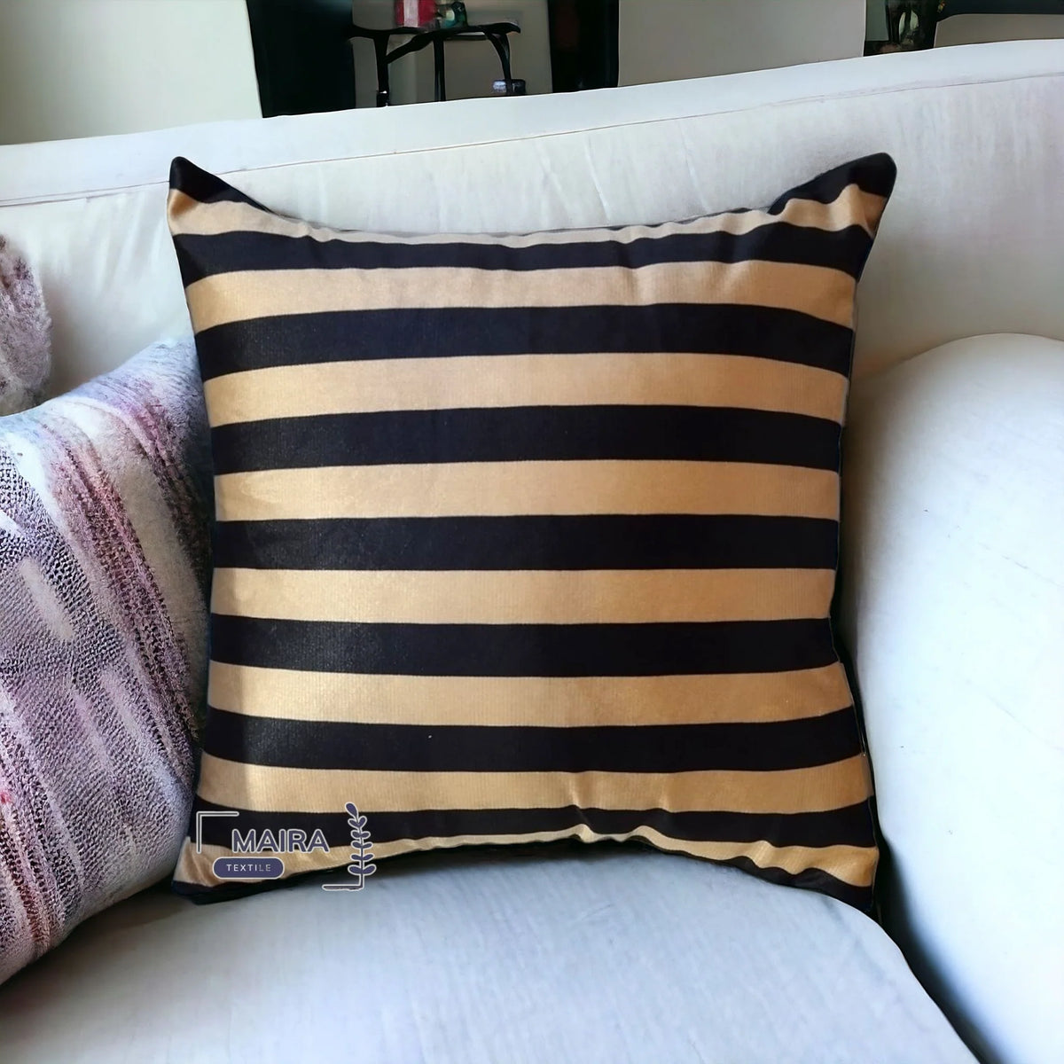 Black & Gold Satrib Digital Print Velvet Cushion Cover Beautiful Design Size 16*16 Inch
