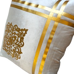 Satrib motive cushion cover Size 16*16 Square Inch White Colour