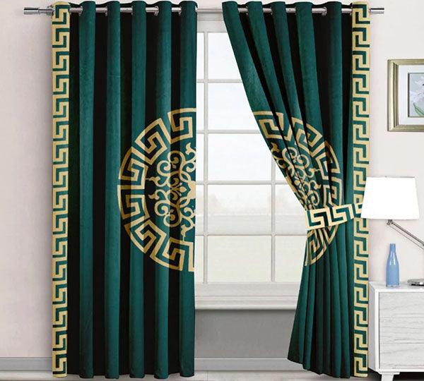 Green Luxury Laser Work Curtains 1 Pair Included Two Panels Velvet Fabrics By Maira Textile - Maira Textile