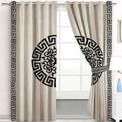White & Black Luxury Laser Work Curtains 1 Pair Included Two Panels Velvet Fabrics By Maira Textile