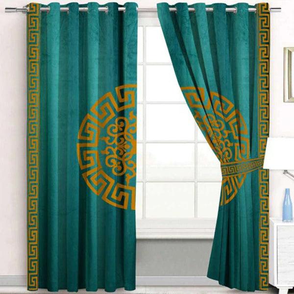 Teal Luxury Laser Work Curtains 1 Pair Included Two Panels Velvet Fabrics - Maira Textile