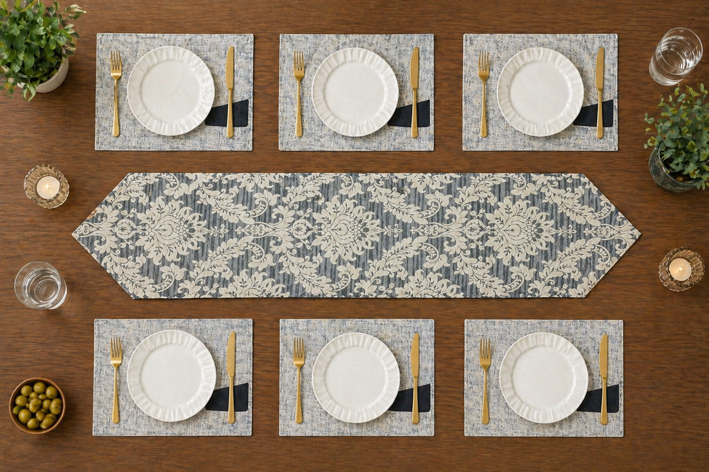 Charcoal Damask Heritage Set