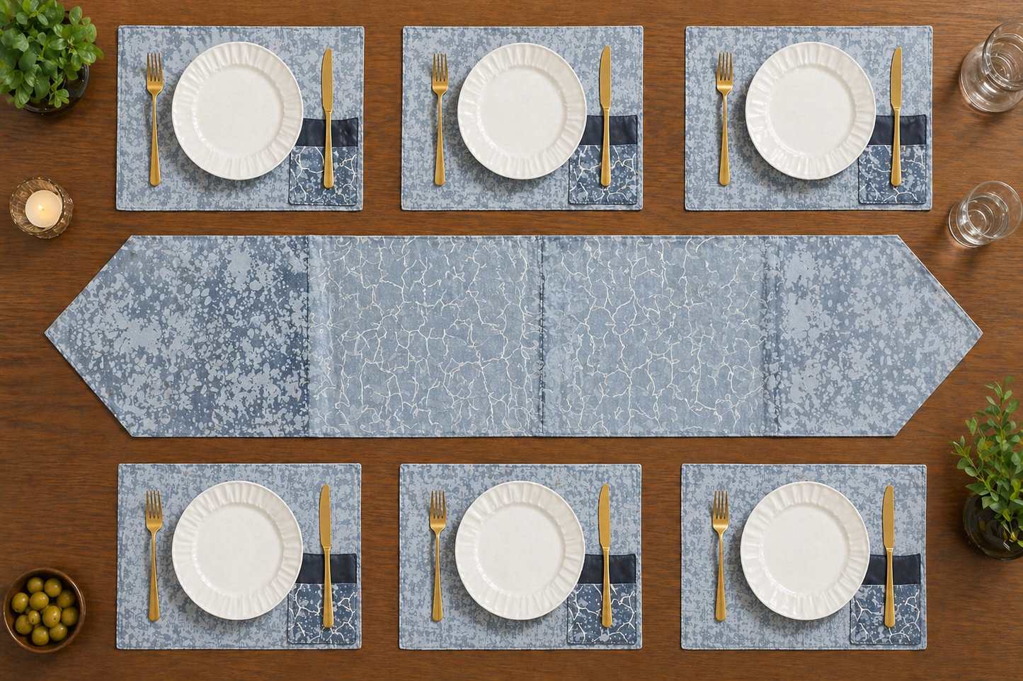 Misty Blue Marble Set Grey velvet