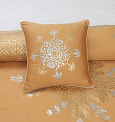 Persian Orange Color Block Print Cotton Satin 8-Piece Duvet Cover Set - Maira Textile