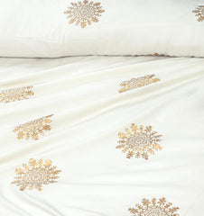 white & golden Color Block Print Cotton Satin 8-Piece Duvet Cover Set - Maira Textile