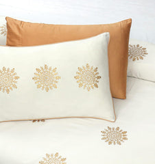 white & golden Color Block Print Cotton Satin 8-Piece Duvet Cover Set - Maira Textile