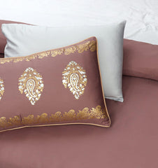 Rose Gold Color Block Print Cotton Satin 8-Piece Duvet Cover Set - Maira Textile