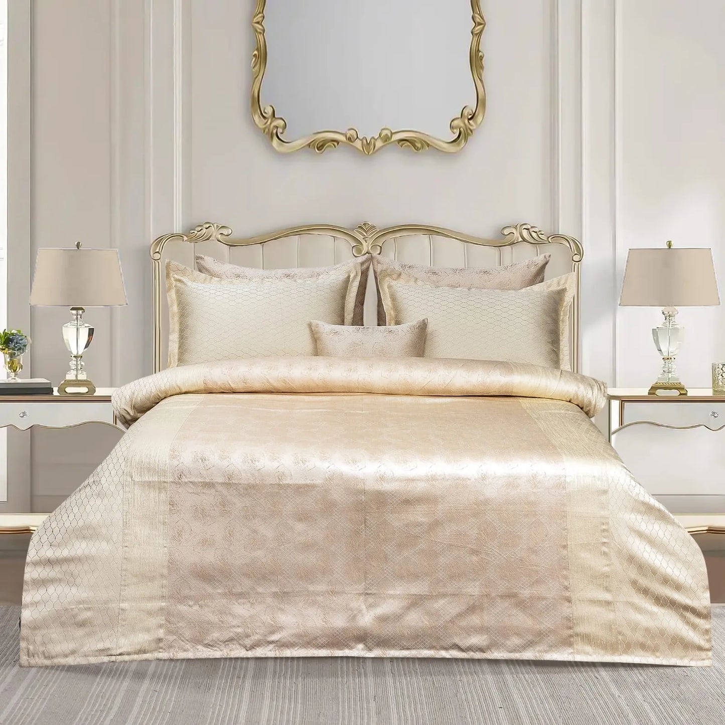 Luxury Satin Jacquard Duvet Cover Set- 7 Pcs