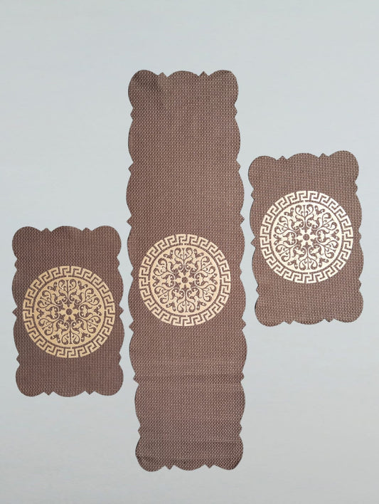Brown 3 PCs Table Runner Set Jute fabric