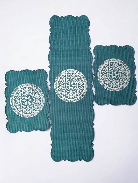 Froze/Teal 3 PCs Table Runner Set Jute Fabric