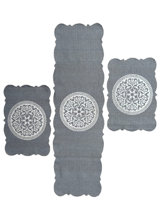 Grey 3 PCs Table Runner Set Jute Fabric