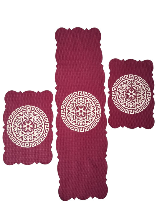 Maroon 3 PCs Table Runner Set Jute Fabric