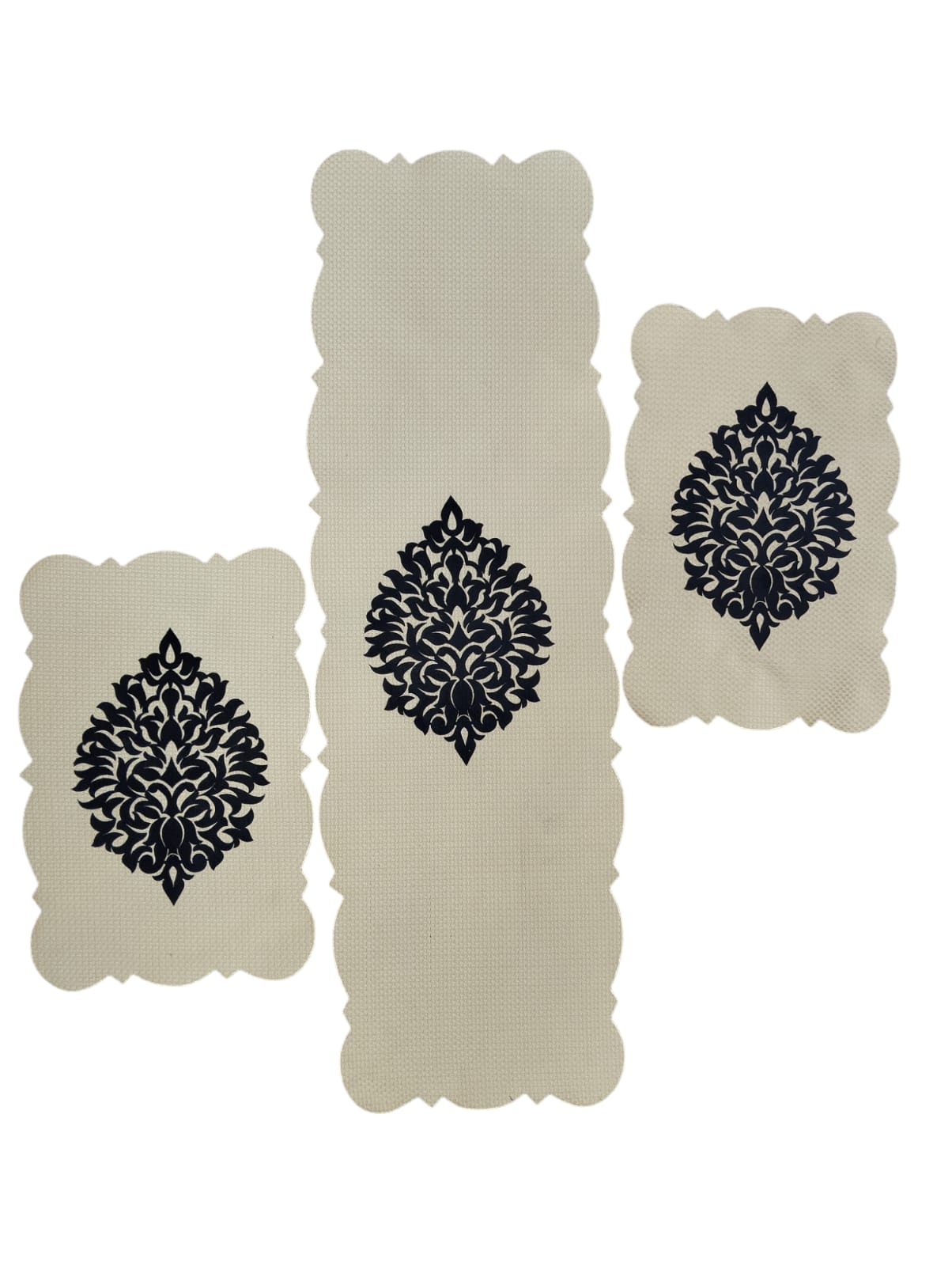 Off White 3 PCs Table Runner Set Jute Fabric