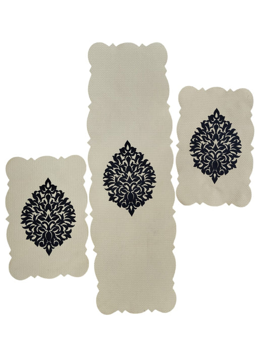 Off White 3 PCs Table Runner Set Jute Fabric