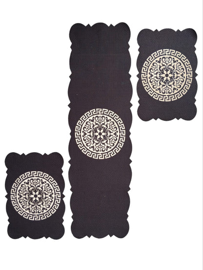 Black 3 PCs Table Runner Set Jute Fabric