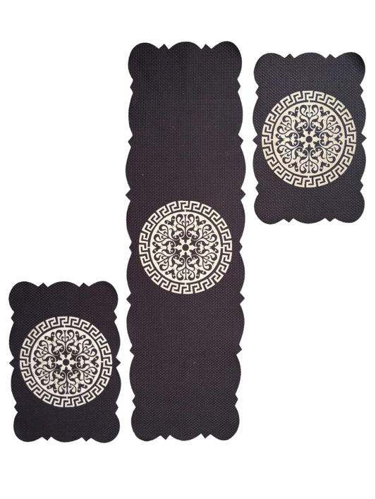 Black 3 PCs Table Runner Set Jute Fabric