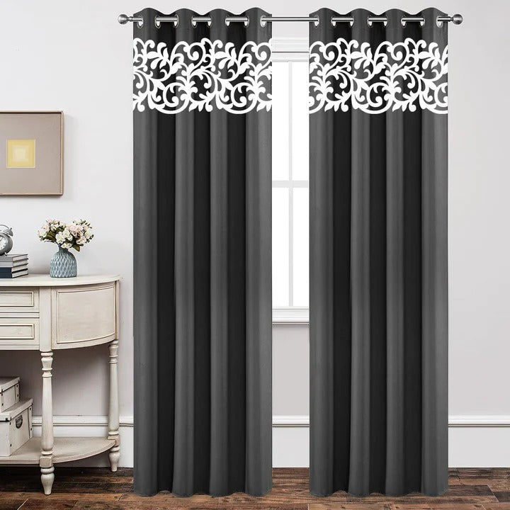 Pair of Laser Cutwork Versace Velvet Curtains With Tie Belts