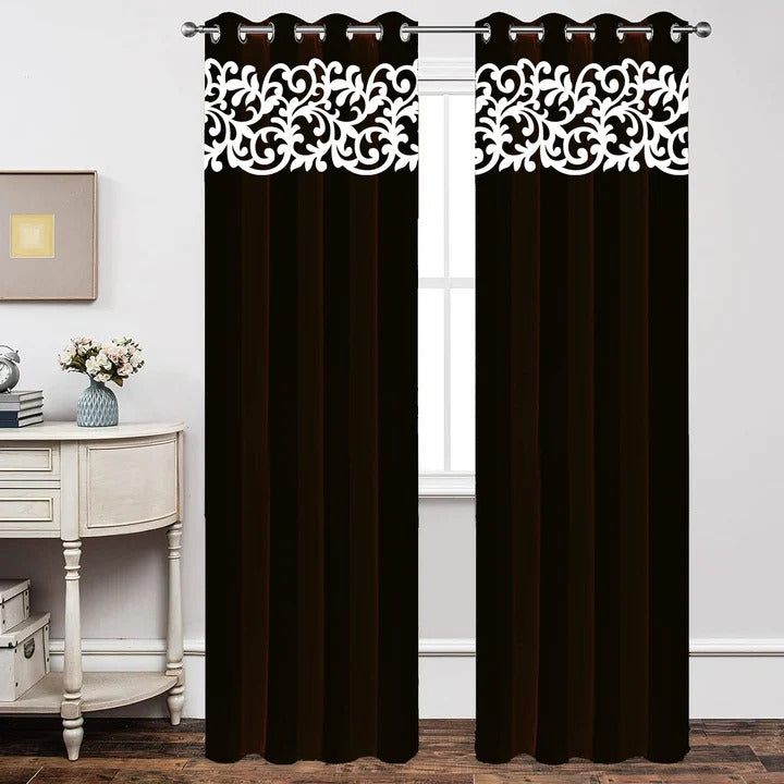 Pair of Laser Cutwork Versace Velvet Curtains With Tie Belts